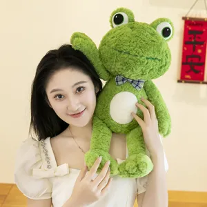 Cute green frog plush toy stuffed doll soft pillow birthday gift for kids and home decor.