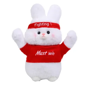 Cute cheering rabbit plush toy stuffed doll with red headband and shirt for kids birthday gifts