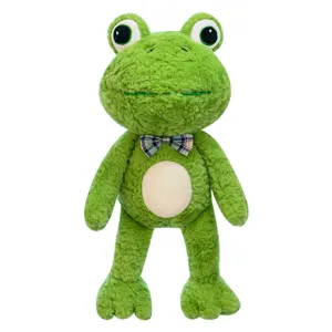 Cute green frog plush toy stuffed doll with bow tie, soft pillow for kids and birthday gift.