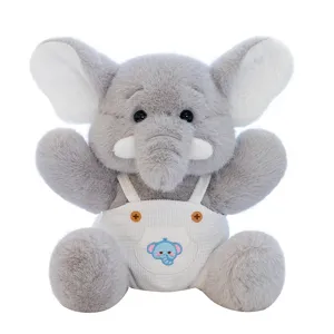 Cute plush elephant toy with adorable overalls soft stuffed animal soothing doll for kids gift.