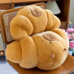 Lindo cojín de peluche capibara croissant suave animal de pan de peluche decoración sofá