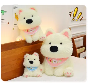 Cute sitting West Highland White Terrier plush toy doll with lovely bib, great gift for friends.