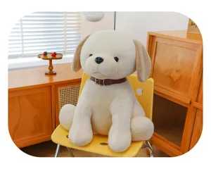 Cute simulation Labrador plush toy puppy stuffed doll with collar detail shot for kids gift