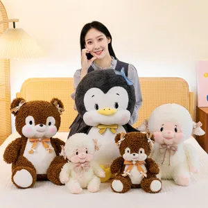 Schattige bos sprookje pluche set, zachte pinguïn, bruine beer en lam pop voor kinderen.