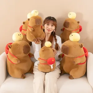 Schattige capybara pluche knuffel met tafeltennis rugzak, zachte speelgoedpop voor kindercadeau.