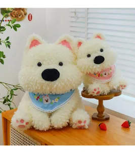 Cute fluffy West Highland terrier dog plush toy set with cute bibs, great birthday gift.