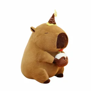Cute Capybara plush toy with birthday cake stuffed animal soft doll creative gift for girls