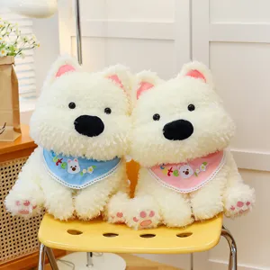 Cute sitting West Highland white terrier puppy plush toy doll with colorful bib gift idea.