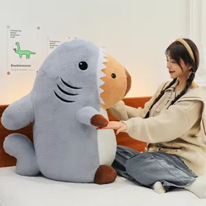 Cute capybara shark plush toy soft stuffed animal throw pillow for kids and home decor