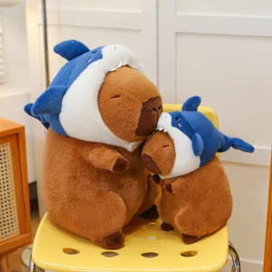 Cute Capybara Plush Toy With Removable Shark Hood Soft Stuffed Animal Doll Kawaii Birthday Gift For Girls Kids