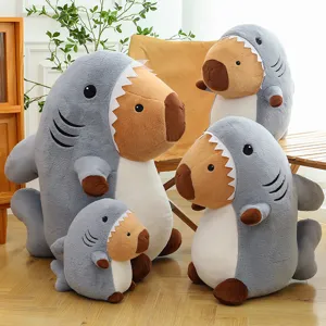 Cute capybara shark plush toy soft stuffed animal doll internet celebrity pillow for kids gift
