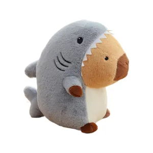 Cute capybara shark plush toy soft stuffed animal doll internet celebrity pillow for kids gift