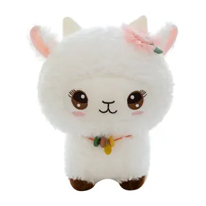 Cute white plush sheep alpaca doll toy fluffy stuffed animal soft companion gift for kids girls.