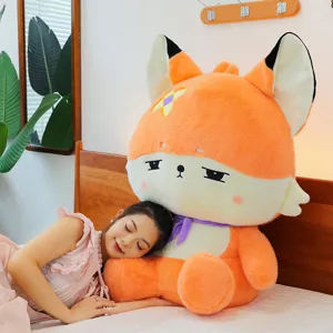 Cute orange fox plush toy pillow, soft stuffed animal doll for girls, birthday and Valentine gift.