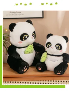 Cute bamboo shoot panda plush toy detail showing soft stuffed animal doll with zipper design.