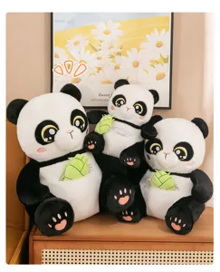Cute panda plush toy set with bamboo shoot pocket, soft stuffed animal doll for kids.
