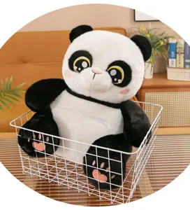 Cute panda plush toy detail showing soft stuffed animal doll with zipper and cute embroidered face.