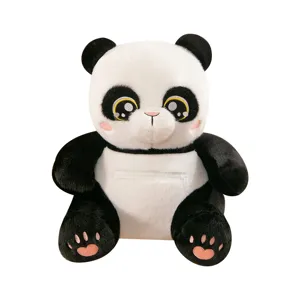 Cute panda plush toy stuffed animal soft doll with zipper belly for kids gift home decor