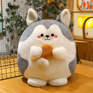 Cute Husky Plush Toy Stuffed Animal Doll Soft Round Dog Pillow With Drumstick Toy Kids Birthday Gift