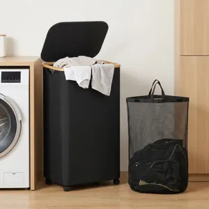 Cesto portabiancheria mobile con coperchio e ruote, grande contenitore per vestiti di casa.