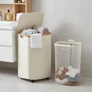 Cesto portabiancheria mobile con coperchio e ruote, grande contenitore per bagno e camera da letto.