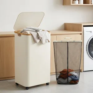 Cesto portabiancheria portatile con coperchio, grande contenitore per vestiti sporchi in bagno e camera.