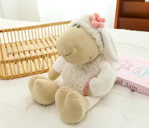 Cute fluffy sheep plush toy detail, soft stuffed animal doll for kids gift and room decor