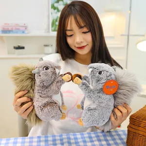 Realistic squirrel plush toys couple holding nuts fluffy stuffed animal toy for kids birthday gift