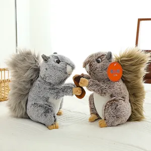 Cute plush squirrel stuffed animal toys holding acorn, soft rabbit fur doll for kids gift.
