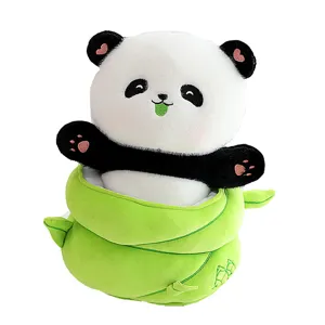 Cute panda plush toy popping out of green bamboo shoot soft stuffed doll birthday gift