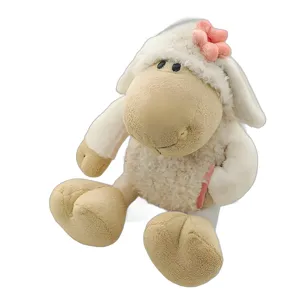 Cute fluffy sheep plush toy doll, sweet lamb stuffed animal for kids girls, main product view.