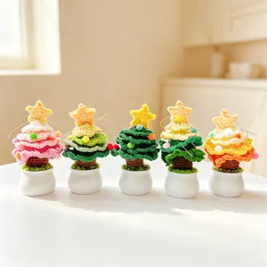 Adornos de maceta de árbol de Navidad de ganchillo hechos a mano juego de 5 decoración.