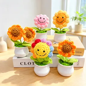 Handgehäkeltes Wollenes Topfpflanzen Ornament Sonnenblume Weihnachtsbaum Garn Gestrickte Blume Tischdeko Für Zuhause Büro Geschenk