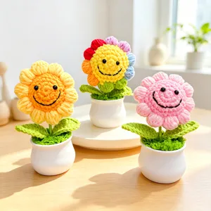 Handgemachte Häkel-Sonnenblume Topfpflanze süße Smiley-Gesicht gestrickte Blume