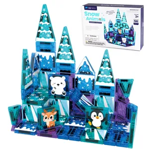56 Stuks Mini Magnetische Bouwstenen Sneeuw Dier Thema Set DIY Educatief Constructie Speelgoed Sneeuw Kasteel Magnetische Tegels Kinderen Cadeau