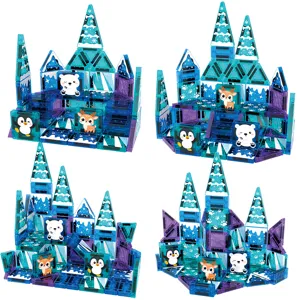 Mini magnetische bouwstenen set met winters sneeuw dier thema en ijskasteel voor kinderen.