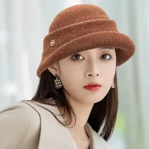 Versatile autumn winter rolled rim fisherman hat Korean fashion knitted elegant basin hat