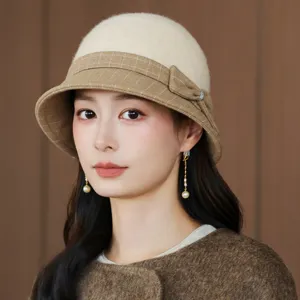 Elegante Damen Woll-Eimerhut, retro Hepburn-Stil Winter Filzkappe für schicke Alltagsmode.