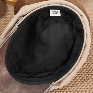 Korean retro octagonal hat detail view, premium fabric splicing newsboy cap for women.