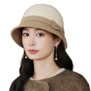 Herbst Winter Damen Wolle Eimer Hut Retro Audrey Hepburn Stil elegante Fischer Mütze