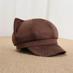 Japanese retro cute cat ear beret newsboy hat for women, versatile stylish sun protection hat.