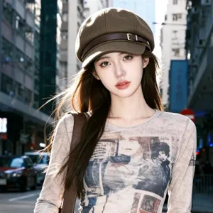 Women vintage octagonal cap newsboy hat olive green retro painter hat outdoor fashion chic