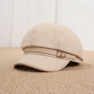Women solid color newsboy cap retro casual painter hat stylish autumn warm headwear