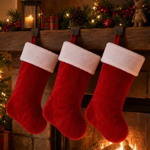 Large Christmas Stocking Plush Xmas Fireplace Hanging Decoration Gift Bag Red White Rabbit Hair Thickened Festive Sock For Kids Family Home Decor