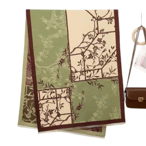 Modischer Vintage Blumenmuster Imitation Kaschmir Jacquard Schal Winter warme Stola