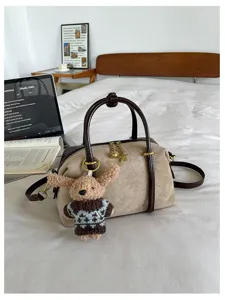 Vintage suède patchwork handtas voor dames, casual dagelijkse schouderkussen tas.