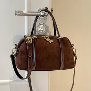 Vintage bruine suède schoudertas, chique kussentas voor dagelijkse dames mode handtas