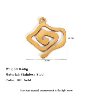Stainless steel gold-plated wave pendant detail view, showing exact dimensions and weight.