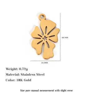 Close-up detail of the stainless steel wave flower pendant showing dimensions and finish.