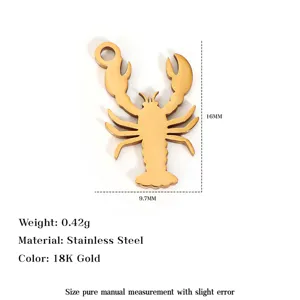 Colgante de langosta de acero inoxidable bañado en oro de 18K, detalle, accesorio brillante.